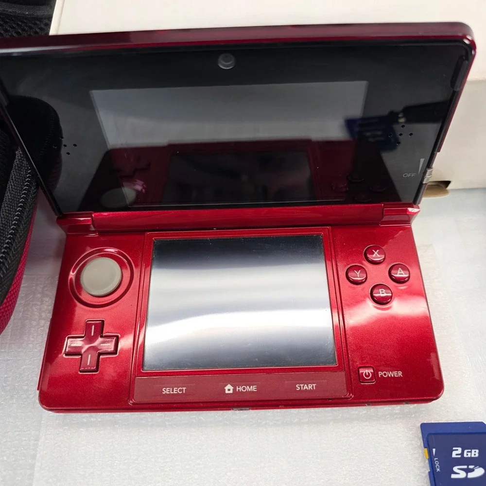 Nintendo 3DS Flame Red Console Bundle CTR-001 Case SD Card Chargers Box